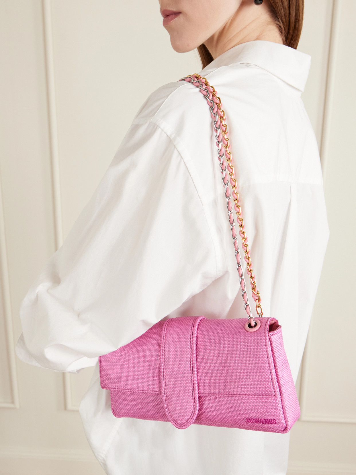 Le Bambino Chaîne Raffia-Effect Shoulder Bag