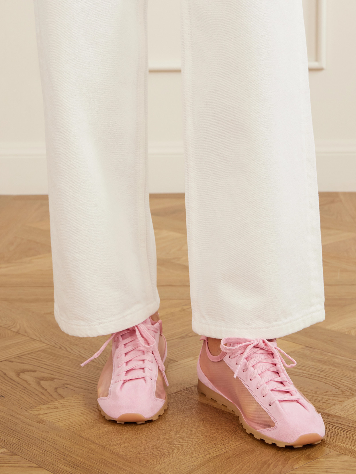 Jacquemus Les Tennis Suede And Leather Trimmed Mesh Sneakers In Pink