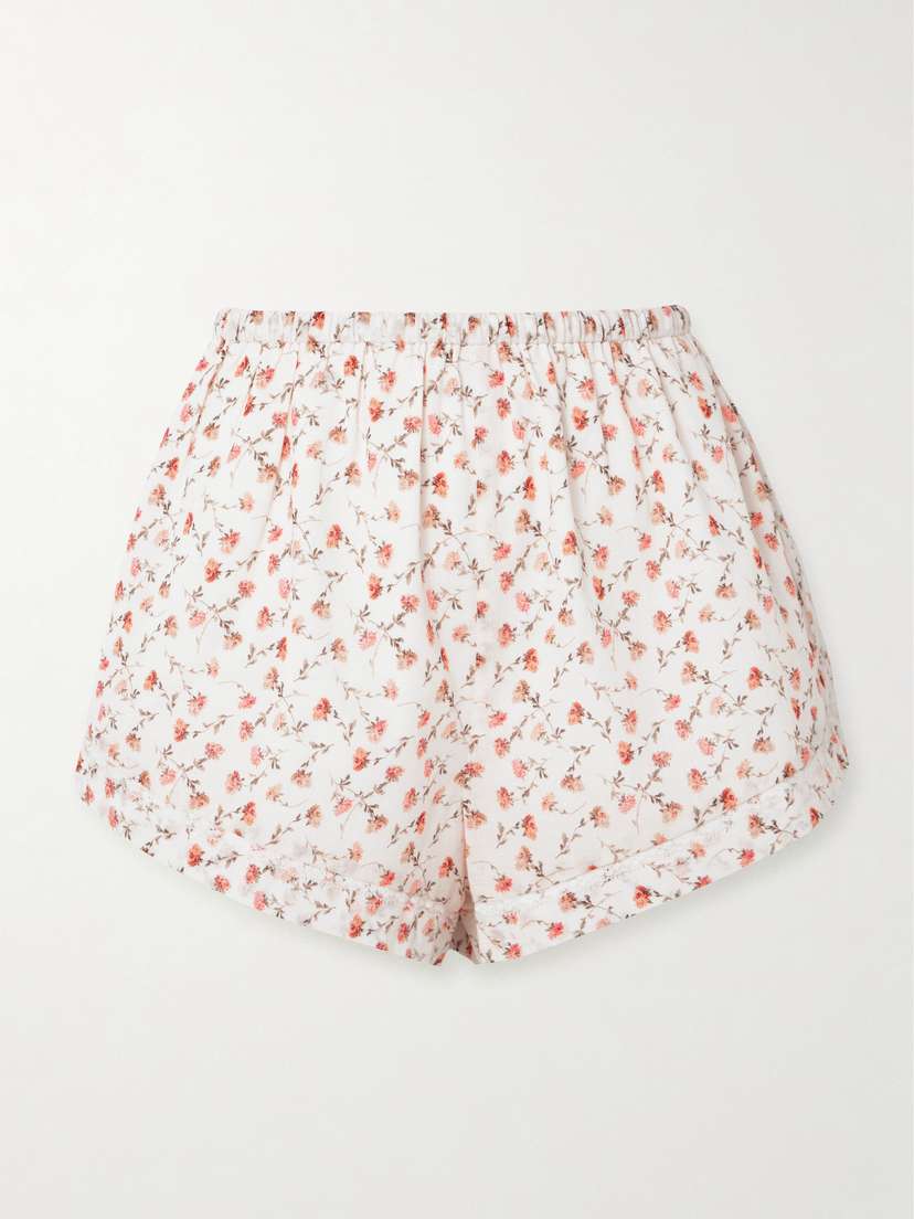 Posse Charlotte Lace-trimmed Floral-print Cotton Shorts