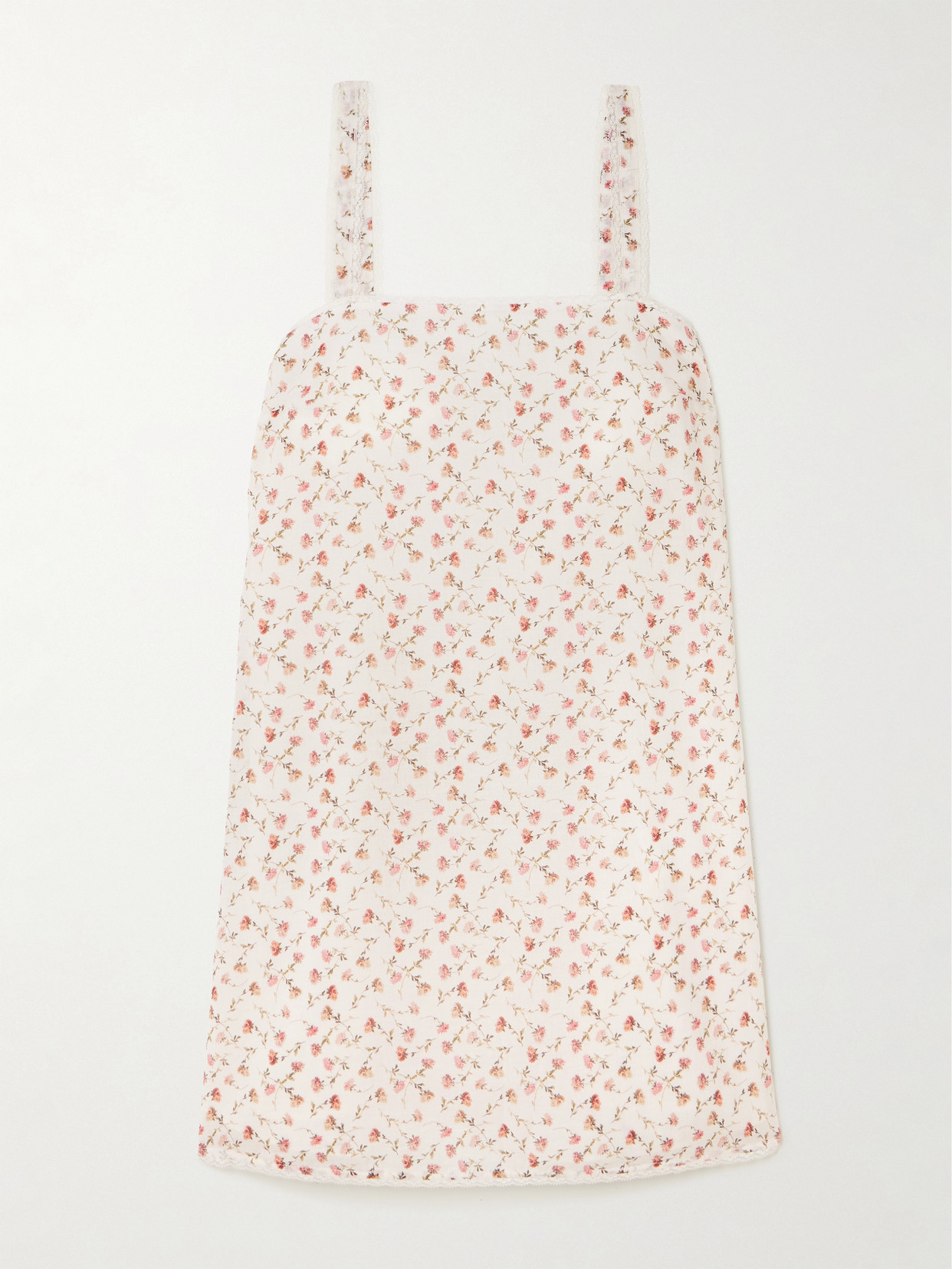 Posse Charlotte Lace-trimmed Floral-print Cotton Mini Dress In White