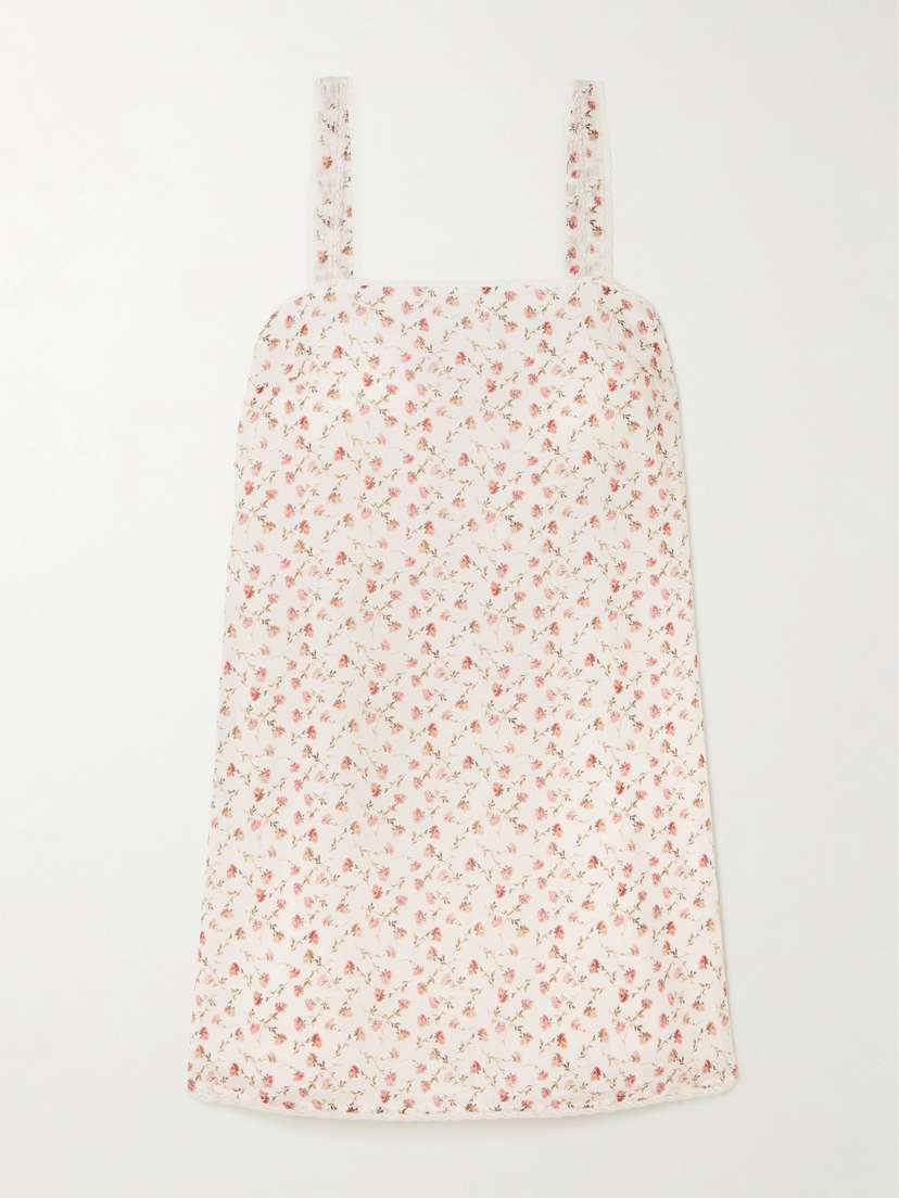 Posse Charlotte Lace-trimmed Floral-print Cotton Mini Dress