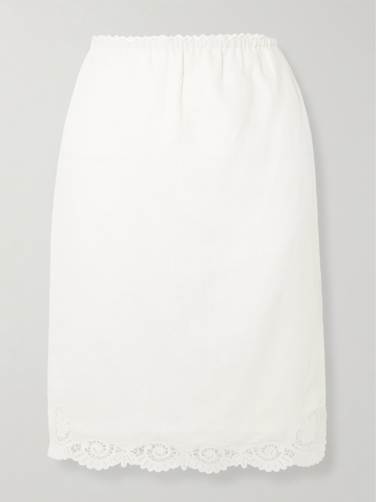 Posse - Darya Lace-trimmed Linen And Cotton-blend Midi Skirt - Neutrals