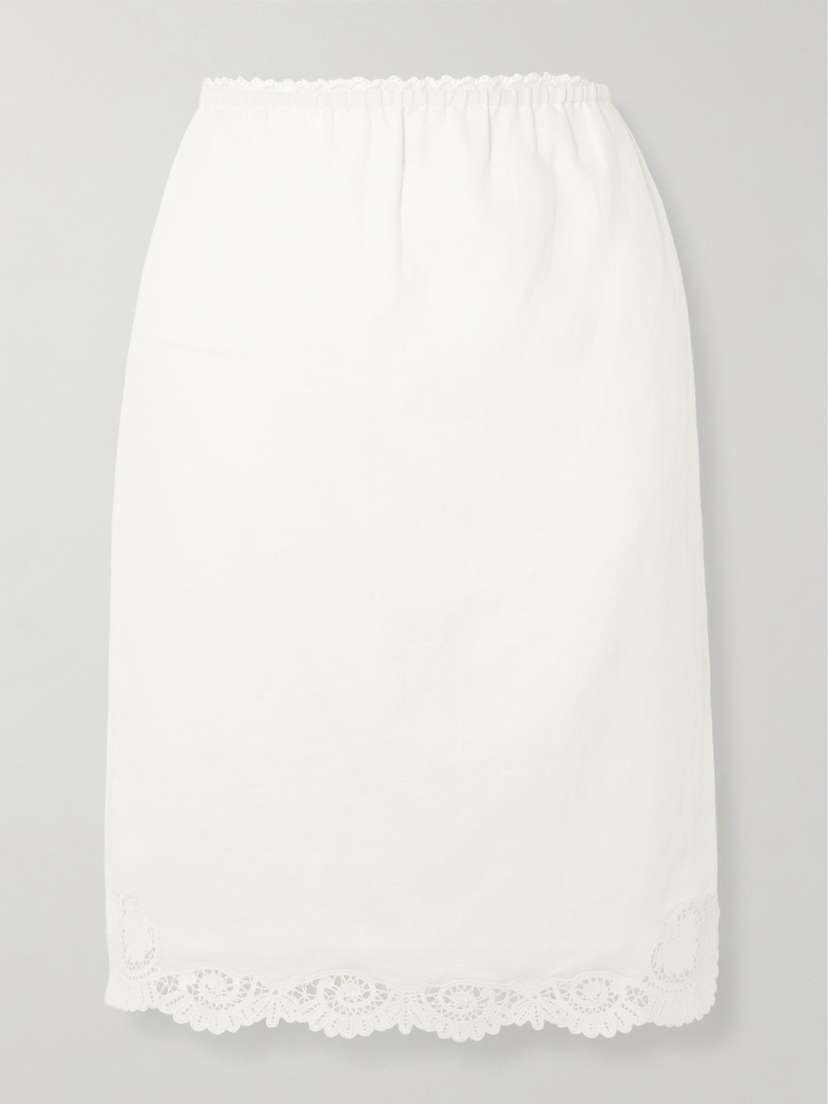 Posse Darya Lace-trimmed Linen And Cotton-blend Midi Skirt
