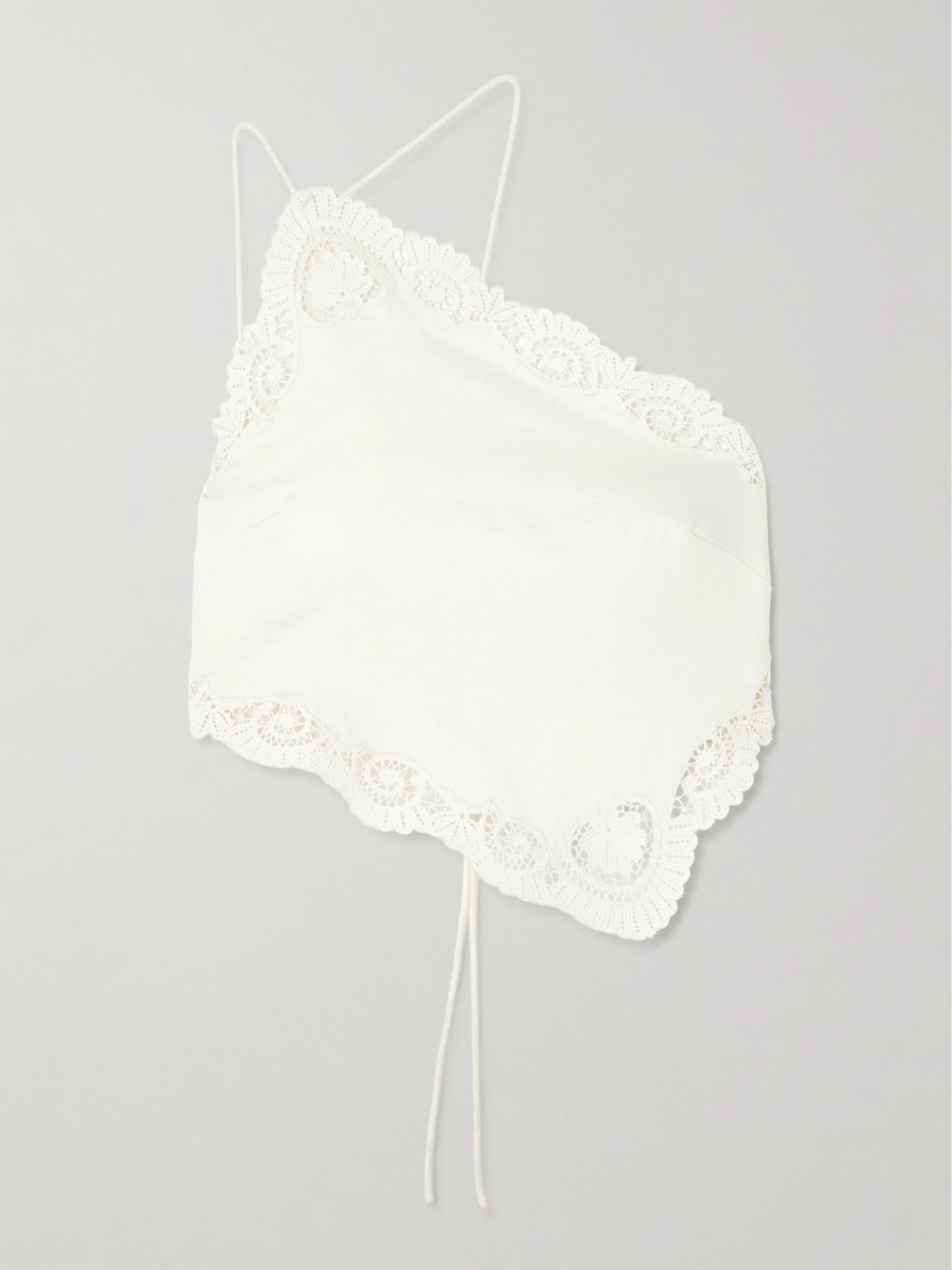 Posse Darya One-shoulder Lace-trimmed Linen And Cotton-blend Top In White