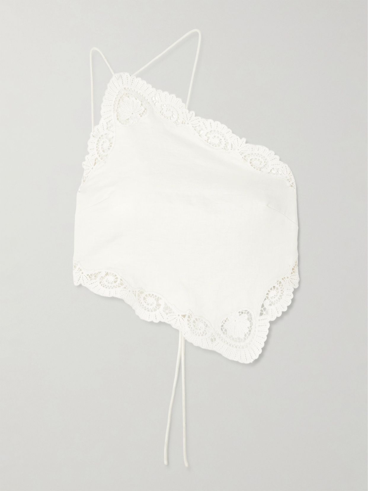 darya one shoulder lace trimmed linen and cotton blend top