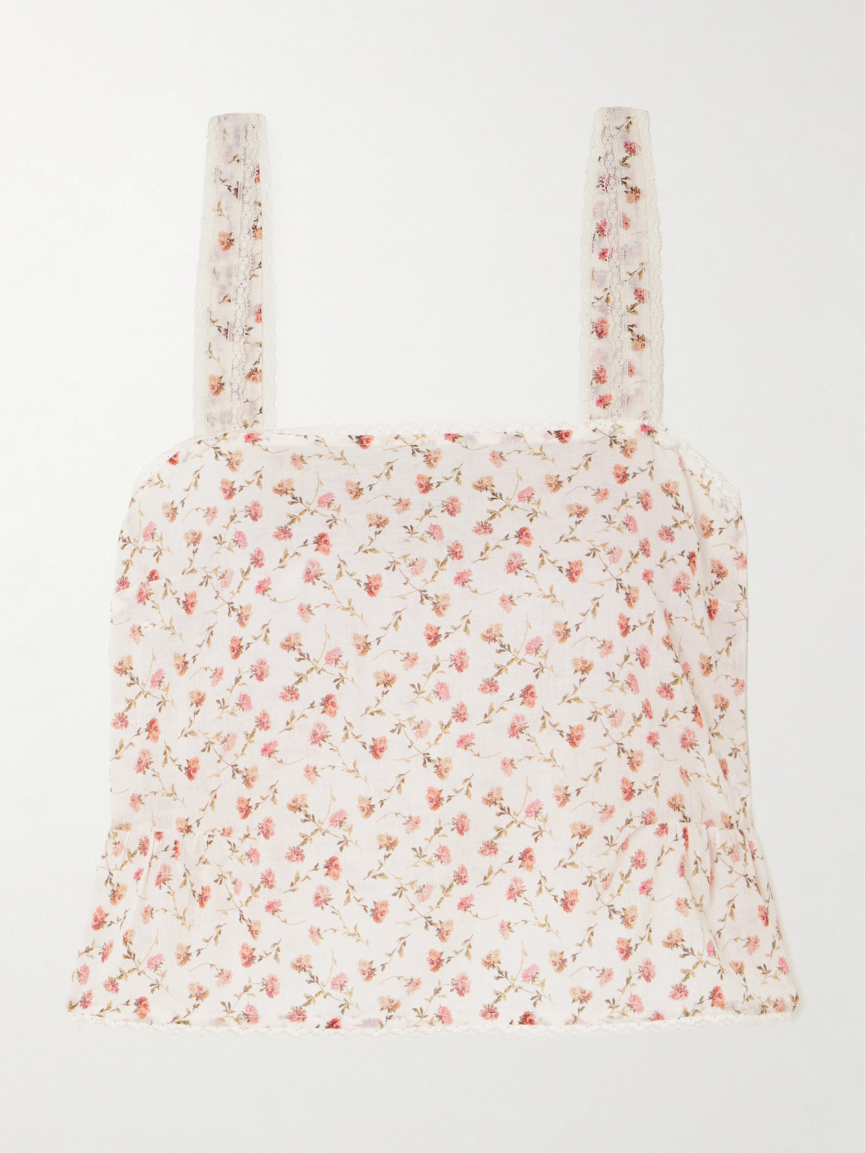 Charlotte Lace-Trimmed Floral-Print Cotton Top