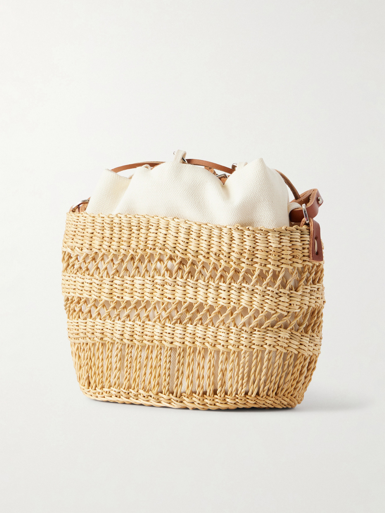 Muuñ - Minette Leather-Trimmed Raffia Shoulder Bag