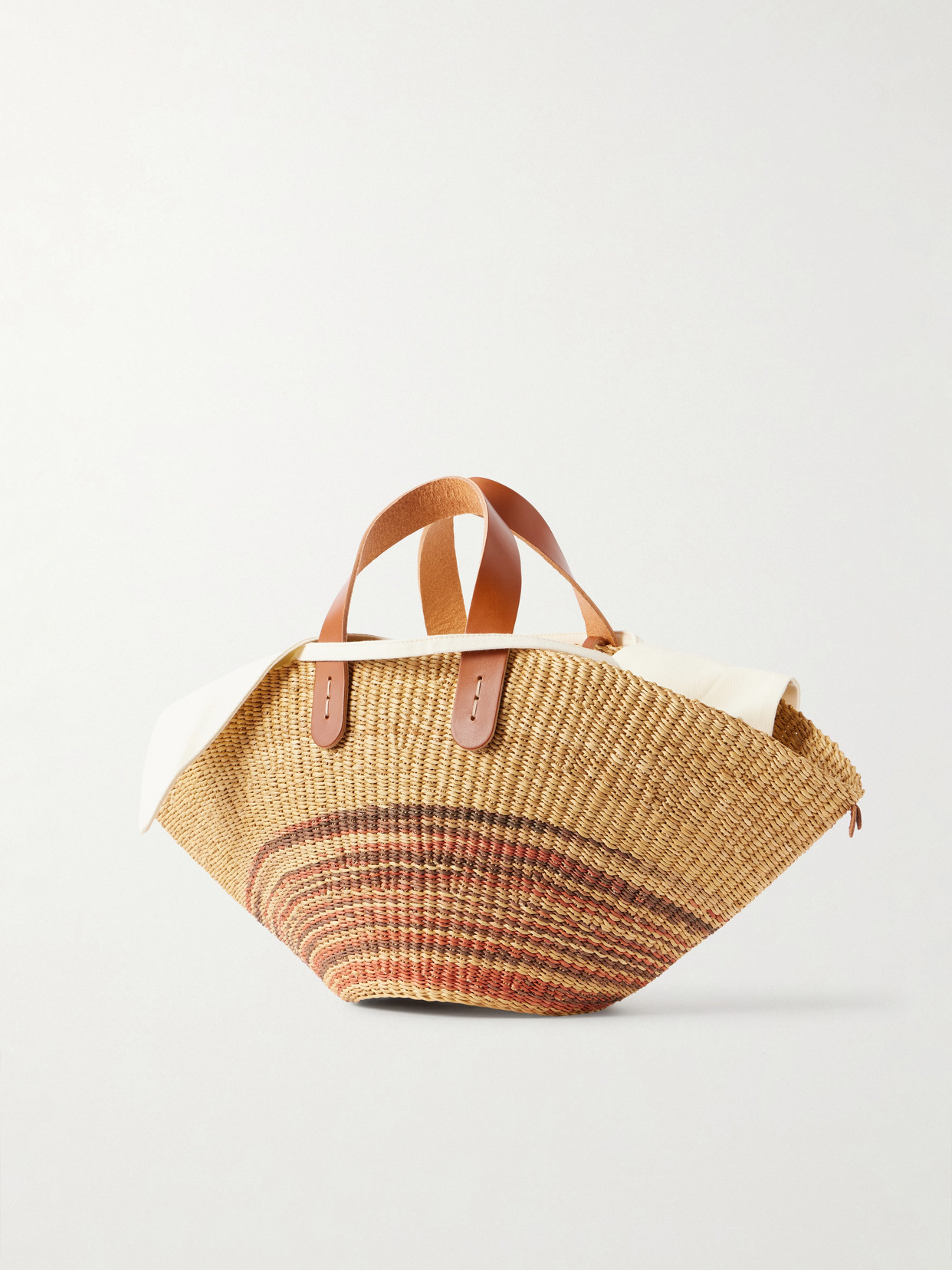 Muuñ - Pacha Striped Leather-Trimmed Raffia Tote