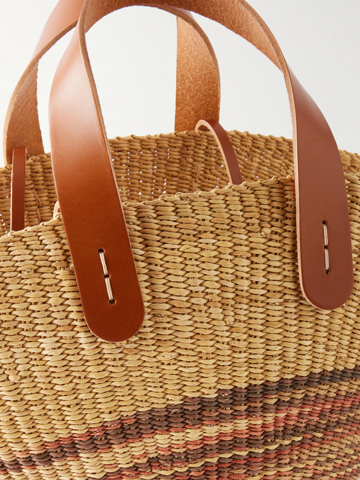Muuñ - Pacha Striped Leather-Trimmed Raffia Tote