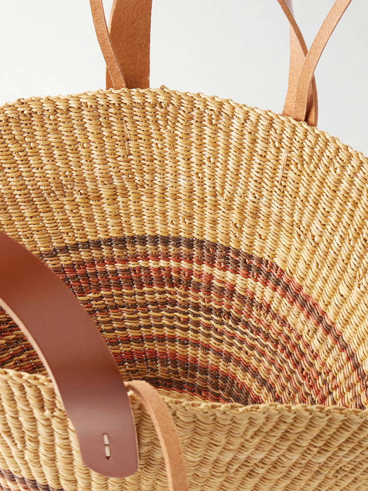 Muuñ - Pacha Striped Leather-Trimmed Raffia Tote