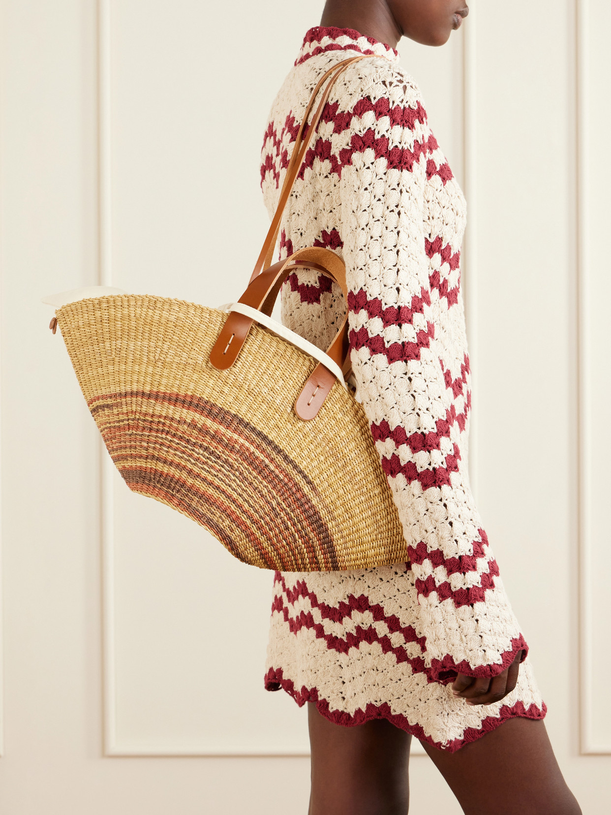 Muuñ - Pacha Striped Leather-Trimmed Raffia Tote