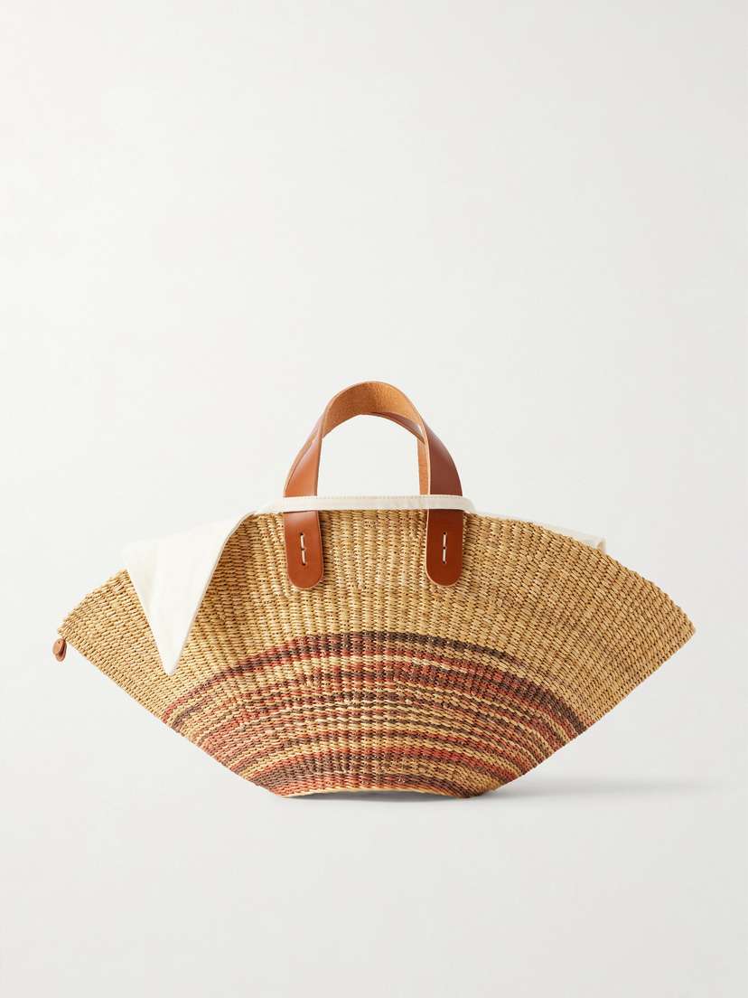 MUUÑ Pacha Striped Leather-trimmed Raffia Tote | Thumbnail 7