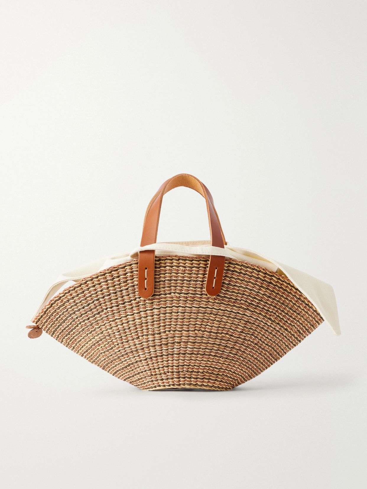 Sophia mini leather-trimmed raffia tote