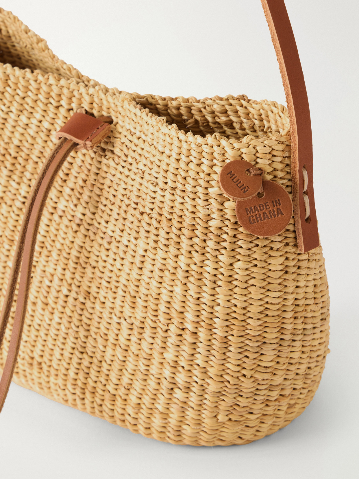 Muuñ - Nina Leather-Trimmed Raffia Shoulder Bag