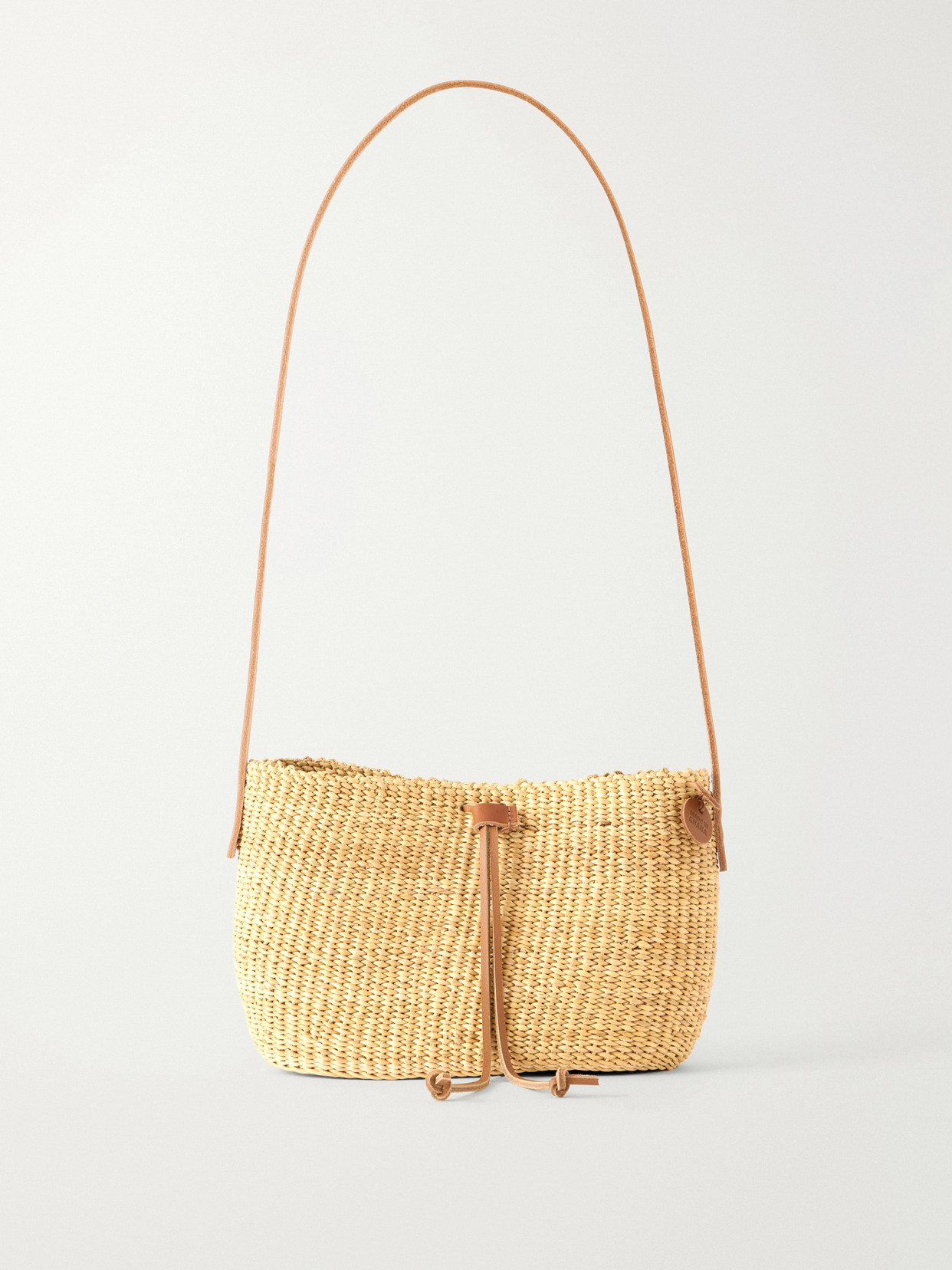 Muun Nina Leather-trimmed Raffia Shoulder Bag In Neutral