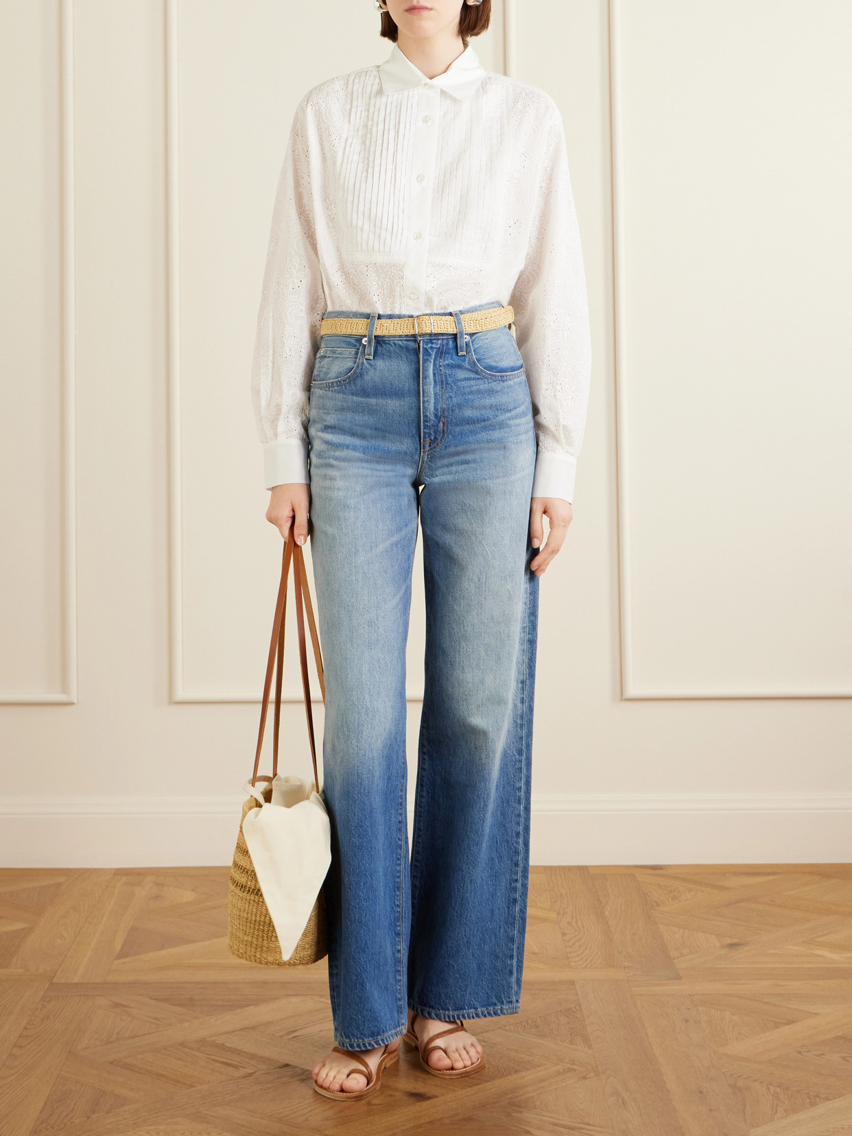 Muuñ - Bicro M Leather-Trimmed Woven Straw Tote