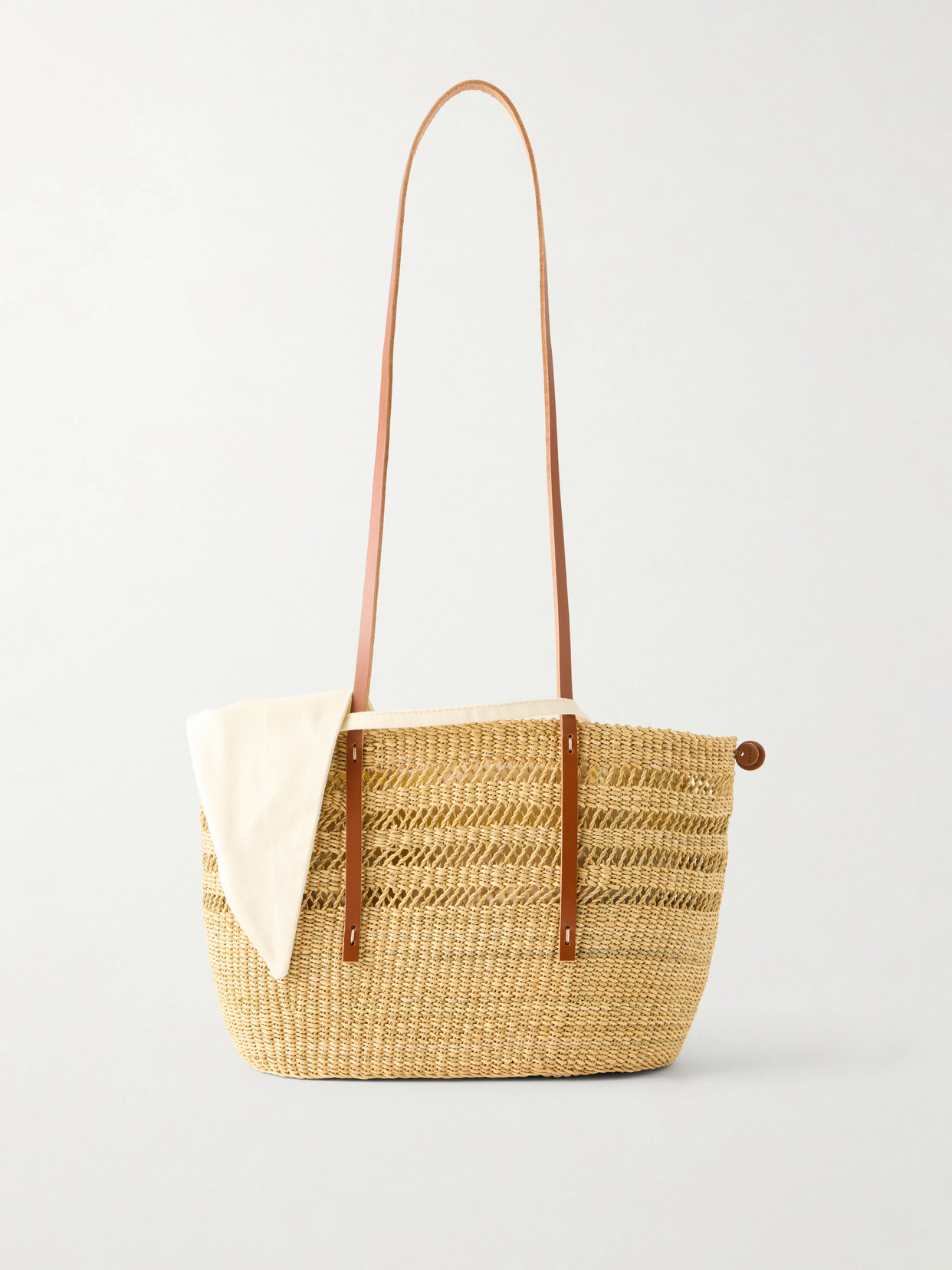 Muun Bicro M Leather-trimmed Woven Straw Tote In Neutral