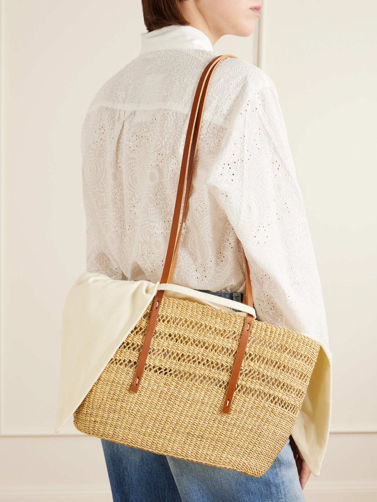 Muuñ - Bicro M Leather-Trimmed Woven Straw Tote