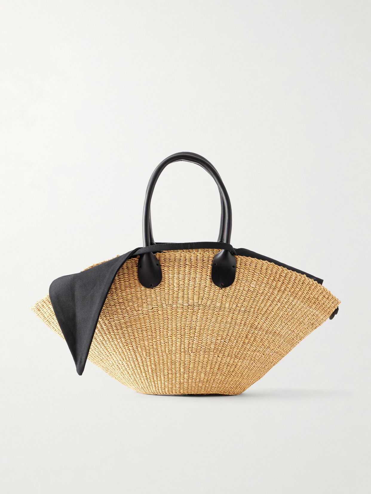 Sophia leather-trimmed raffia tote
