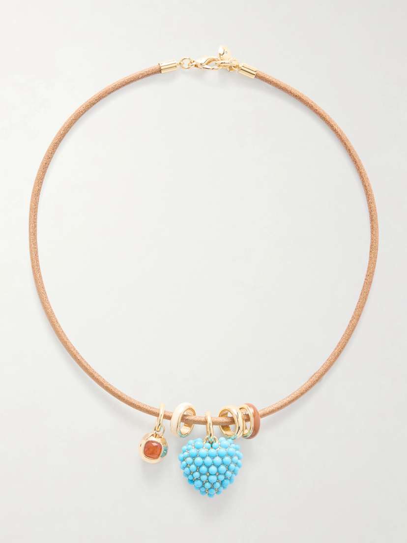 Roxanne Assoulin The Leather Stone Slider Gold-tone, Turquois, Enamel And Leather Necklace