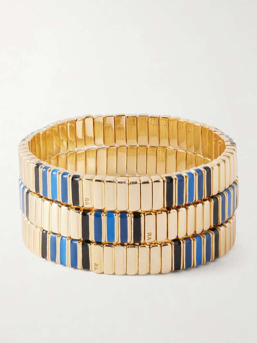 Roxanne Assoulin Very Well Done Snaked Set Of Three Gold-tone And Enamel Bracelets