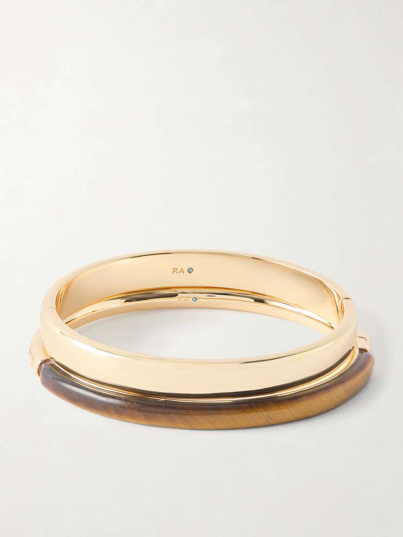 Roxanne Assoulin The Classic Stone Hinge Set Of Two Gold-tone Tiger's Eye Bangles