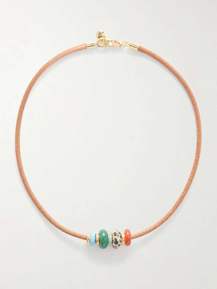 Roxanne Assoulin The Leather Stone Gold-tone, Multi-stone And Leather Necklace