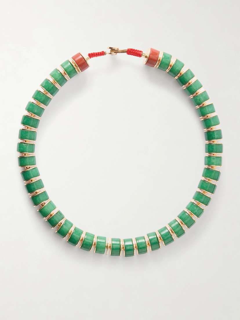 Roxanne Assoulin The Stone Slice Gold-tone Jade And Carnelian Beaded Necklace