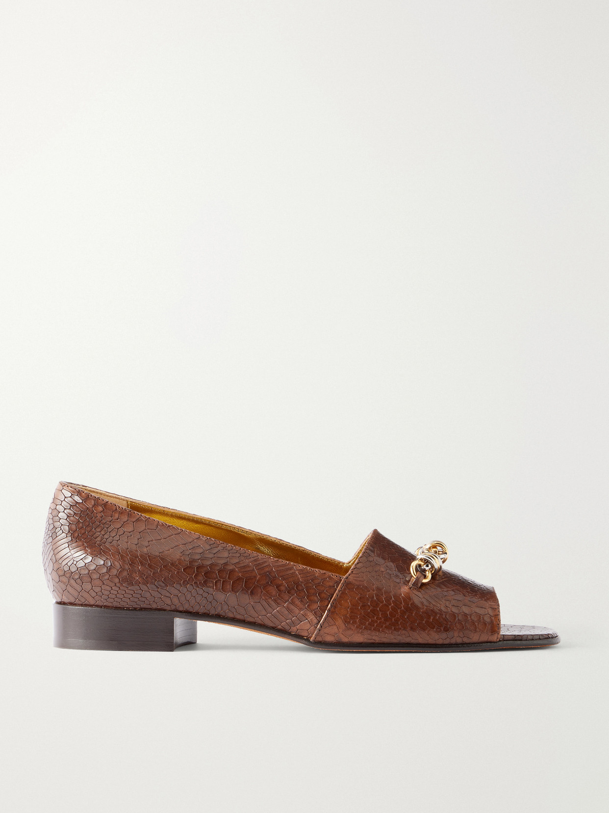 Tory Burch Chain-detail Croc-effect Leather Loafers In Brown