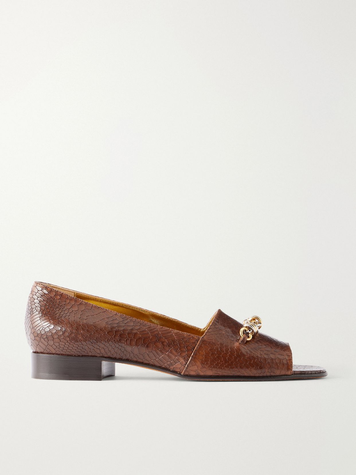 chain detail croc effect leather loafers