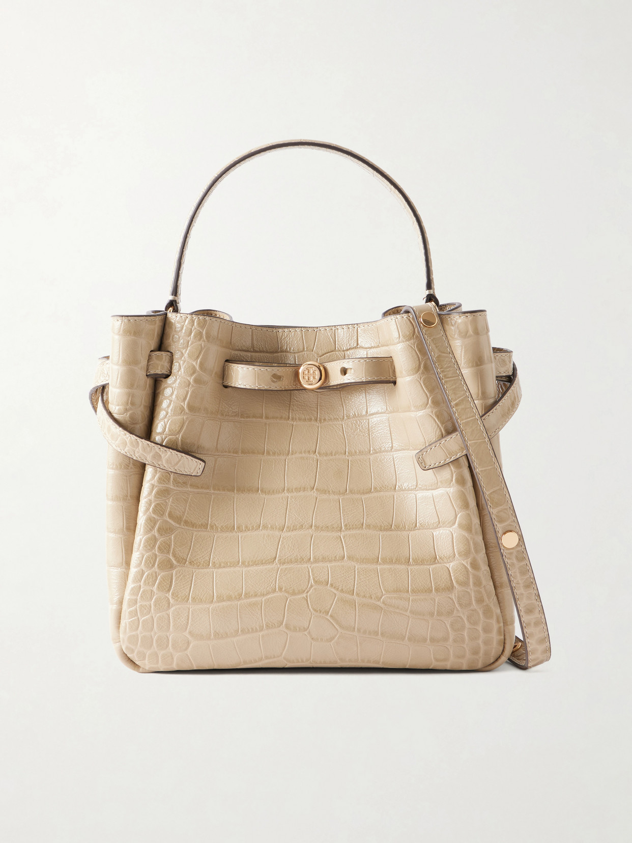 Tory Burch Croc-effect Logo-embellished Leather Shoulder Bag In Brown