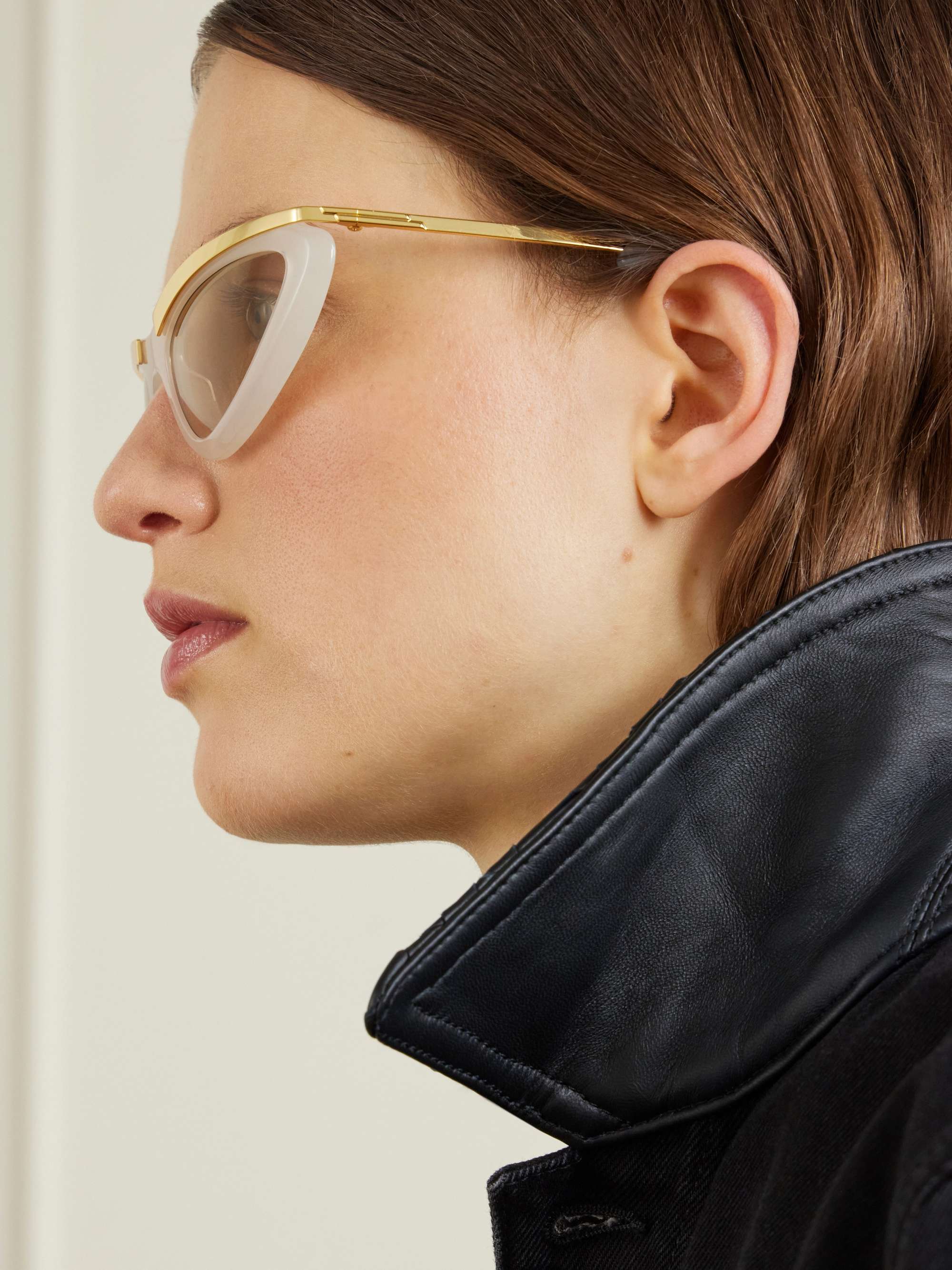 Bottega Veneta Slim Cat Eye Sunglasses Cream Ivory w/ Gold Arms Retro Chic BOTTEGA VENETA EYEWEAR Cat-eye acetate and gold-tone  main image 3