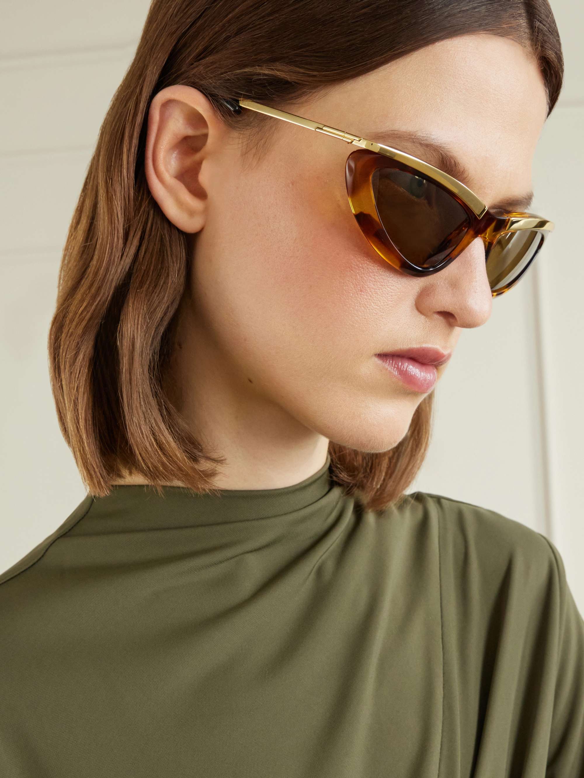 BOTTEGA VENETA EYEWEAR Cat-eye gold-tone and tortoiseshell acetate