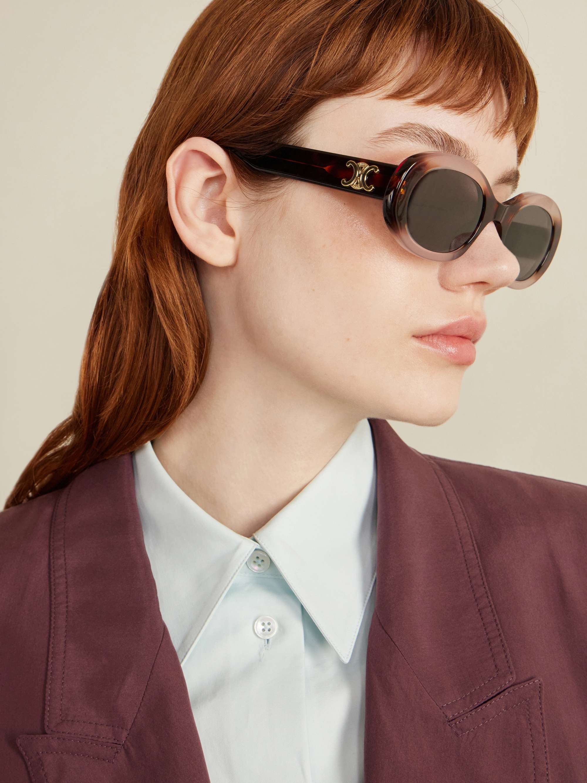 Celine Triomphe oval-frame tortoiseshell acetate sunglasses CELINE EYEWEAR Triomphe oval-frame tortoiseshell acetate  main image 3