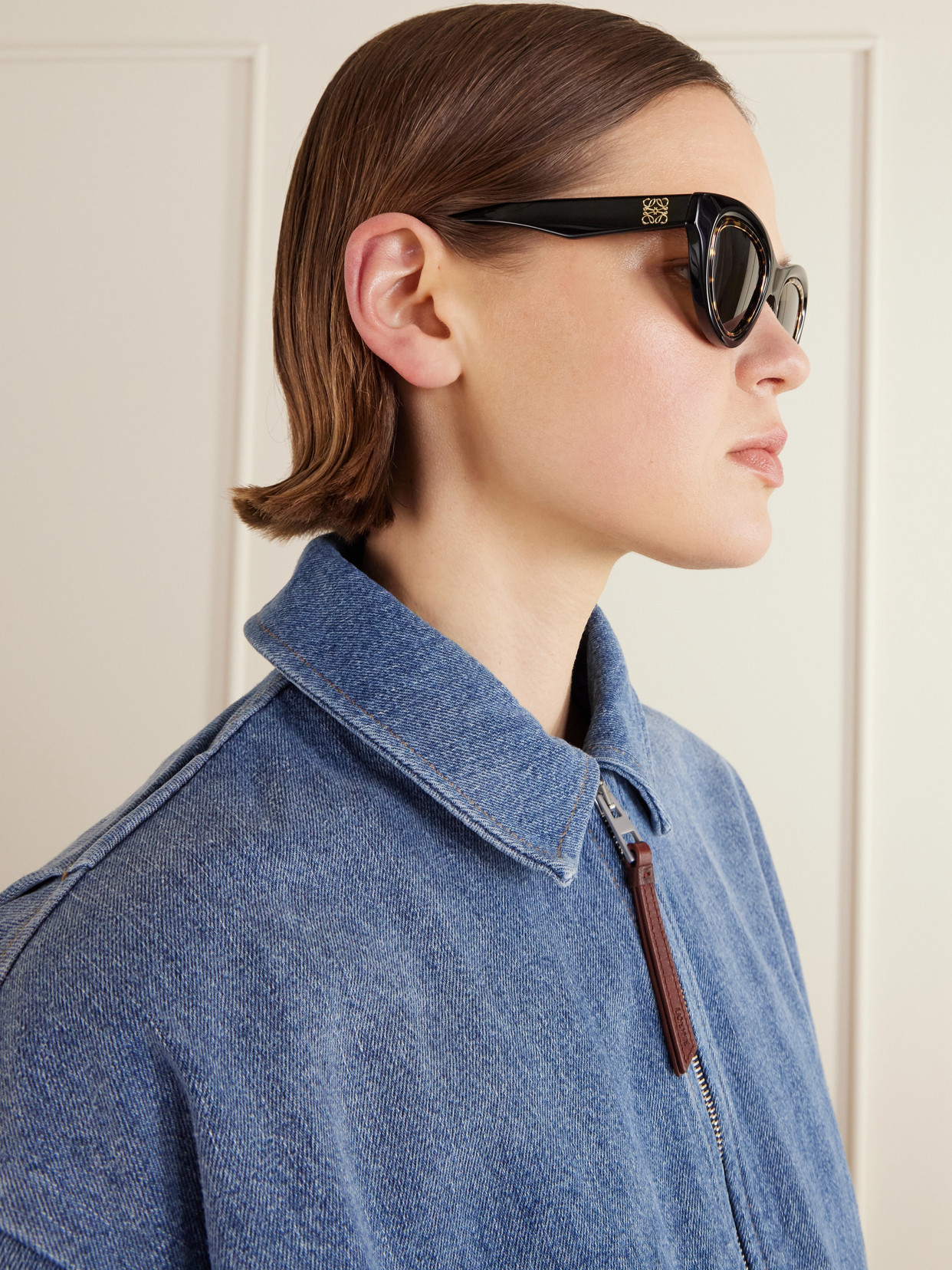Loewe Acetate Mini Cat Eye Anagram Sunglasses In Black