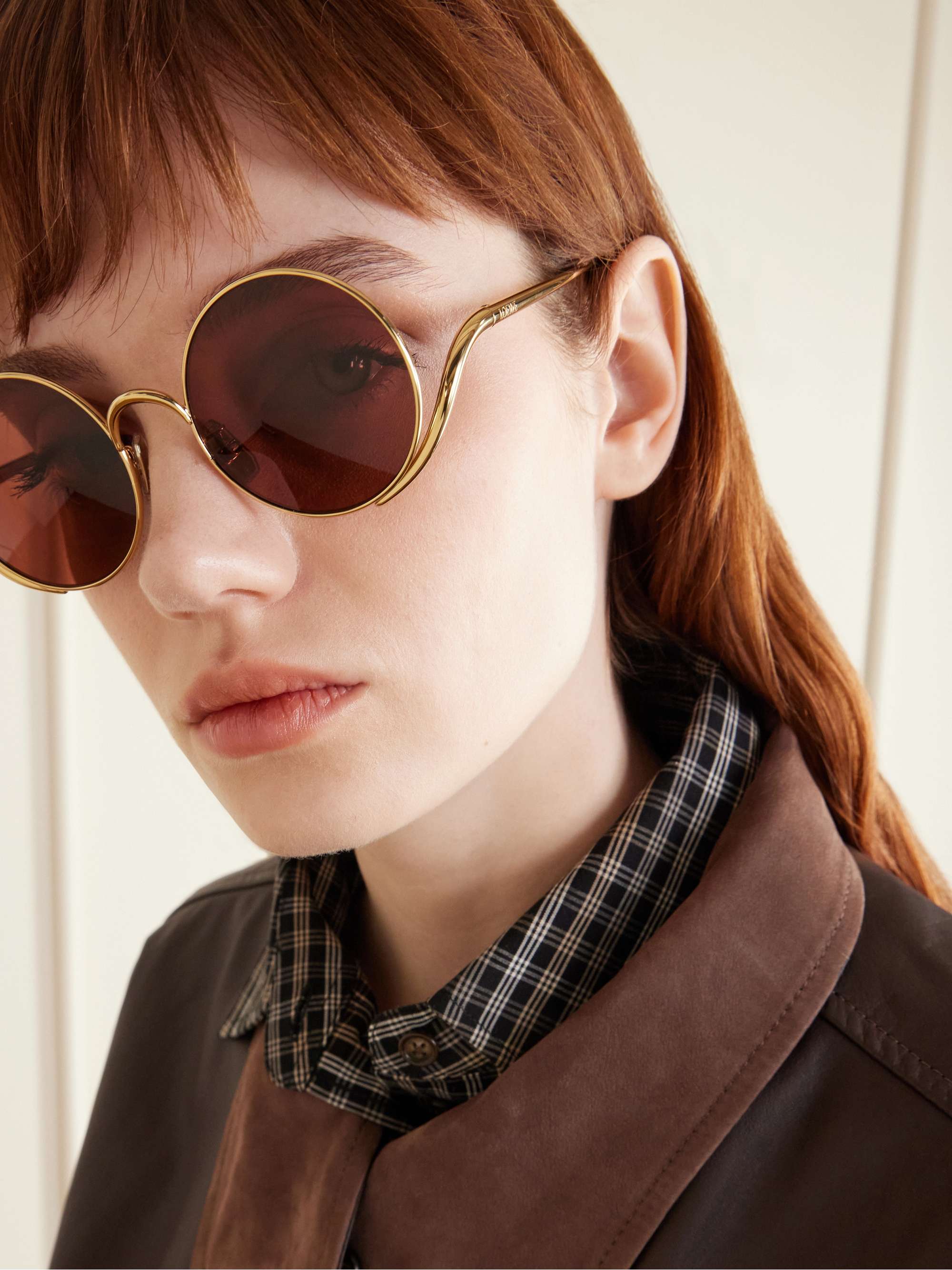 Loewe Round Leather Trimmed Metal Sunglasses LOEWE Island 50mm Metal Rimless Round Sunglasses | Neiman Marcus main image 2