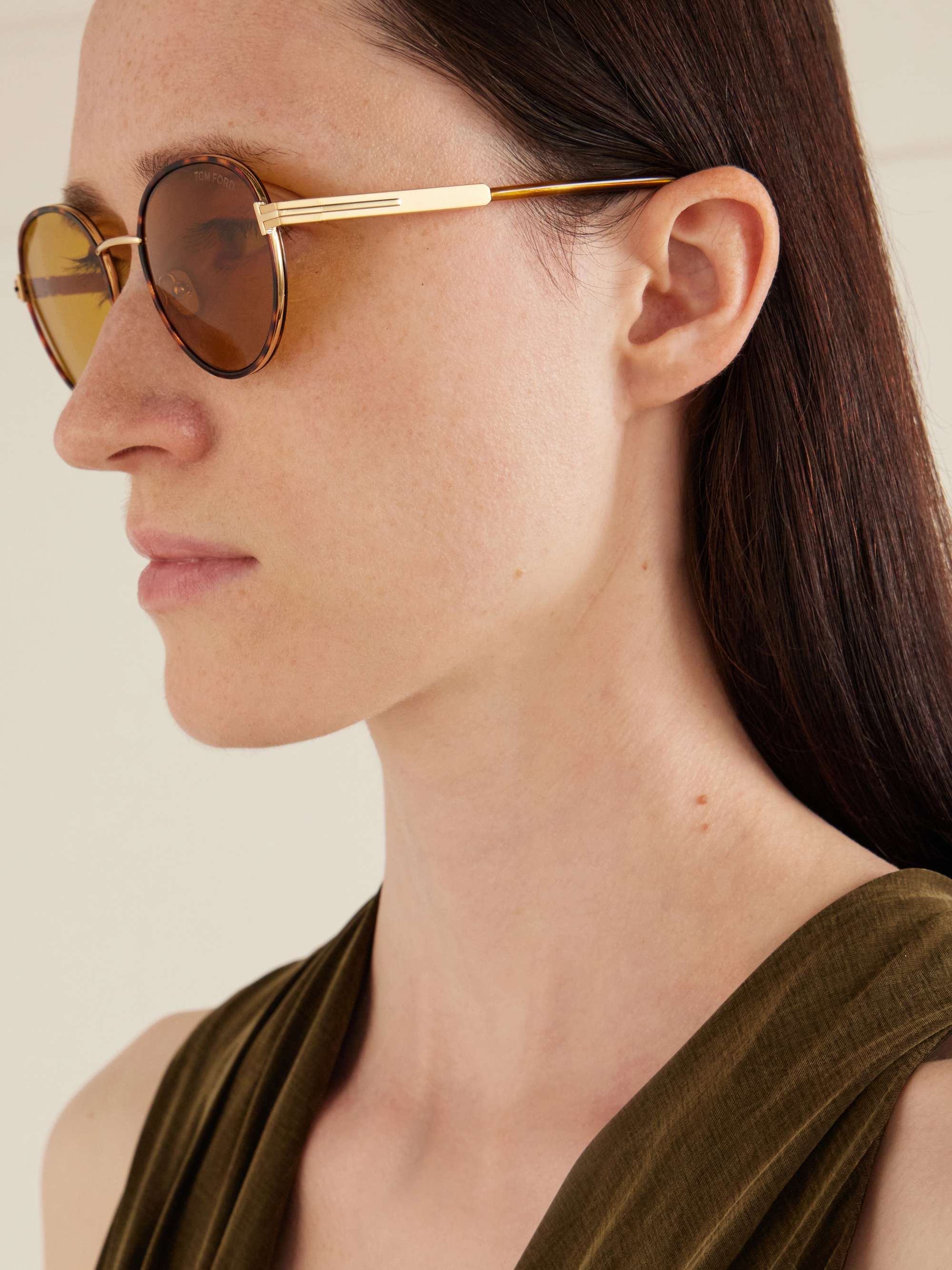 TOM FORD EYEWEAR Jet-02 round-frame gold-tone and tortoiseshell