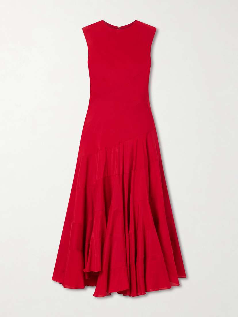 Tory Burch Asymmetric Paneled Cotton And Silk-blend Midi Dress