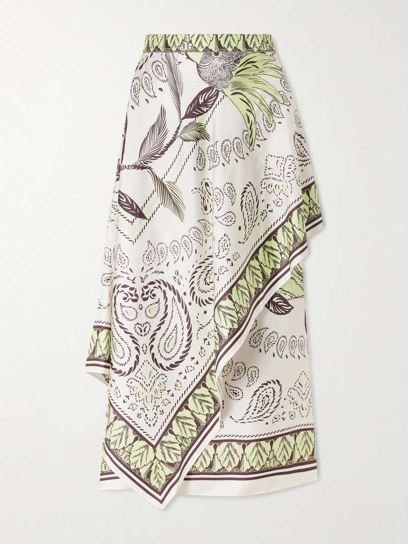 Tory Burch Printed Silk-twill Wrap Skirt
