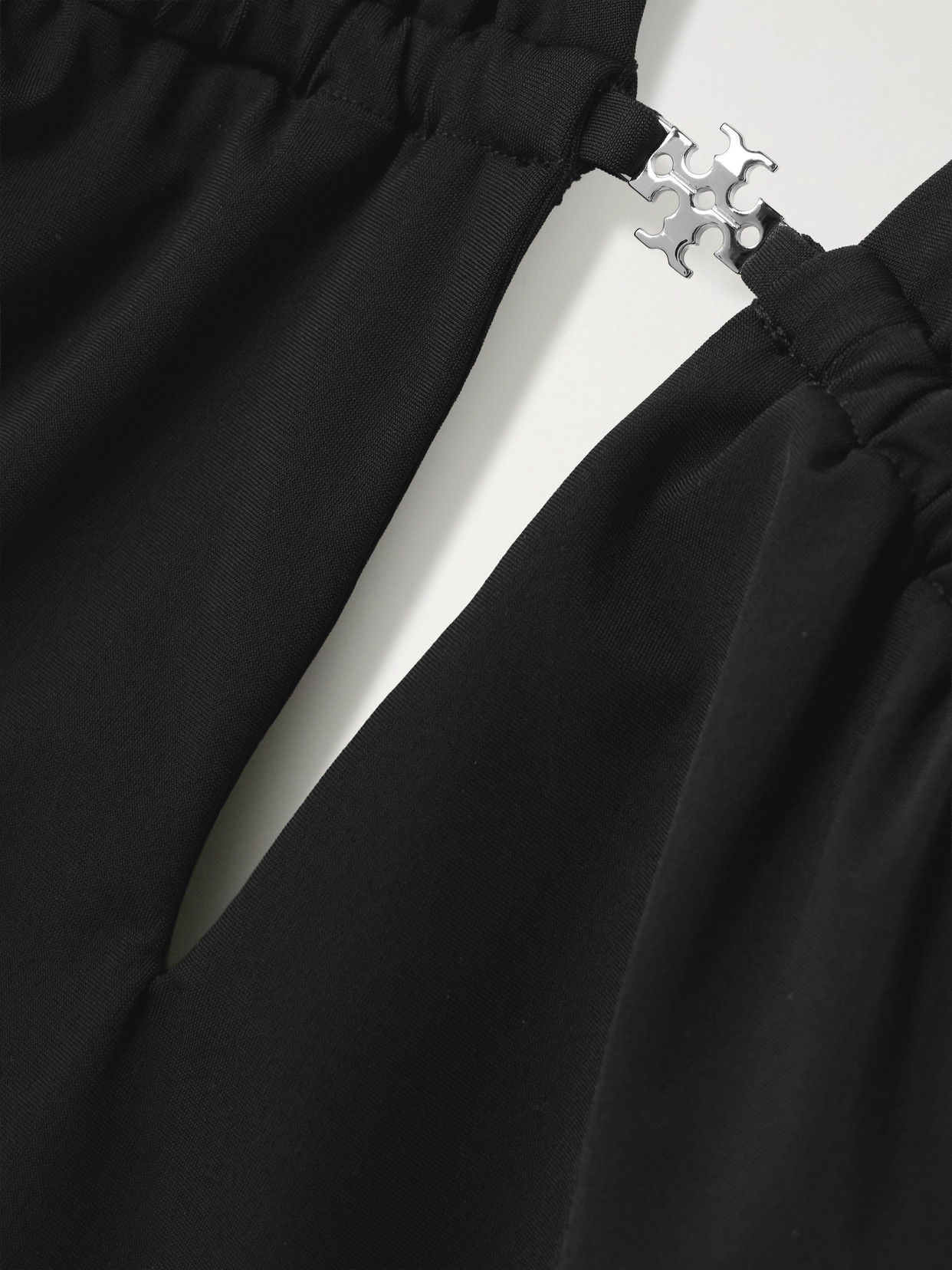 Tory Burch Halter Neck Plunge Swimsuit Ring Detail In Black