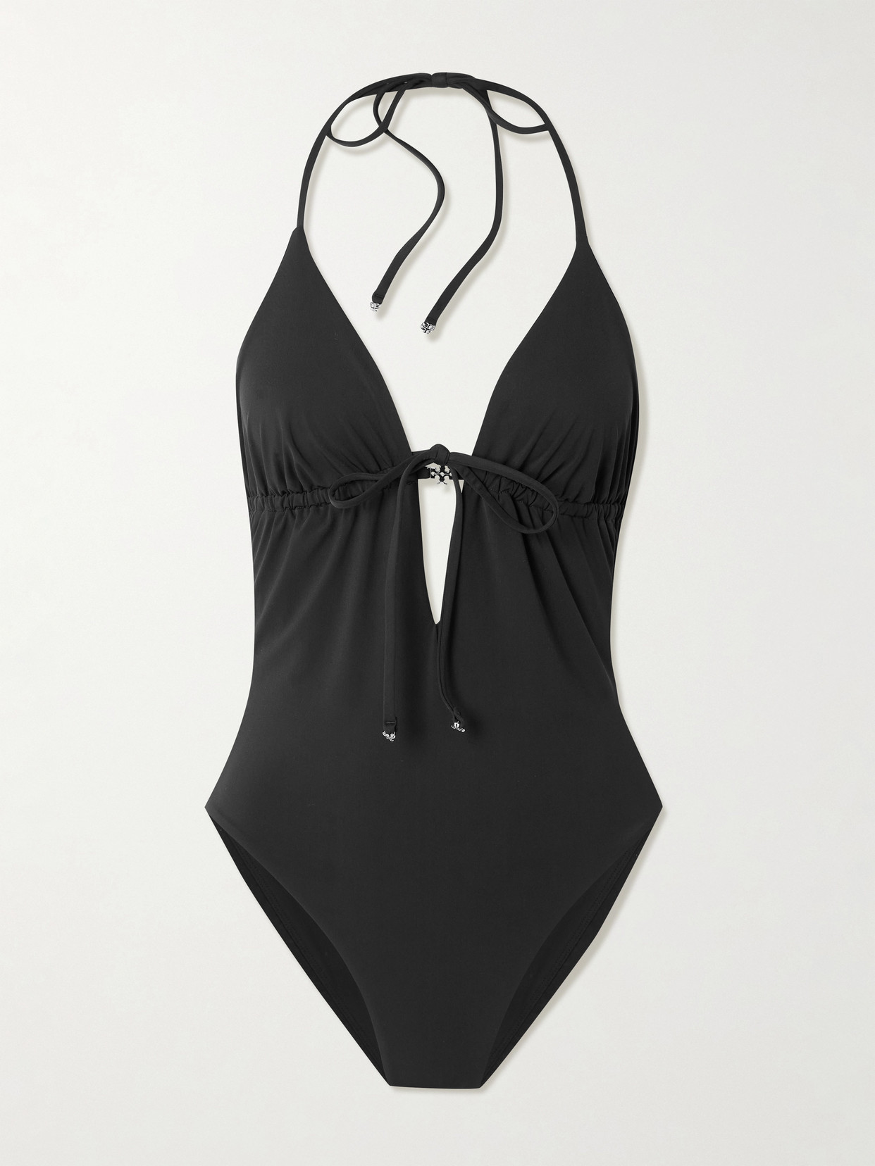 Tory Burch Halter Neck Plunge Swimsuit Ring Detail In Black