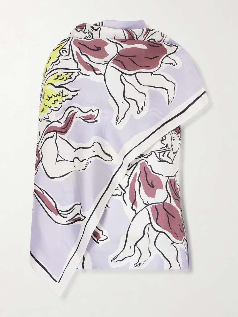 Tory Burch Cape-effect Printed Silk-twill Top