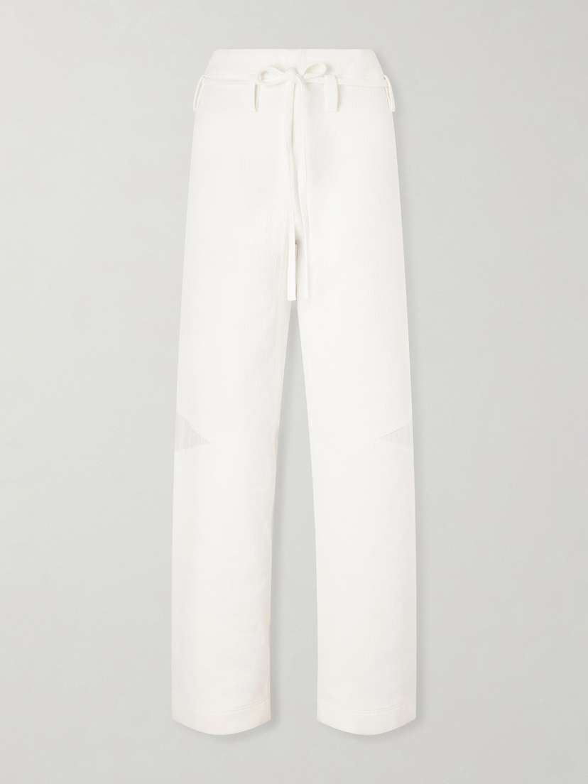 Tory Burch Belted Poplin-trimmed Cotton-jacquard Wide-leg Pants