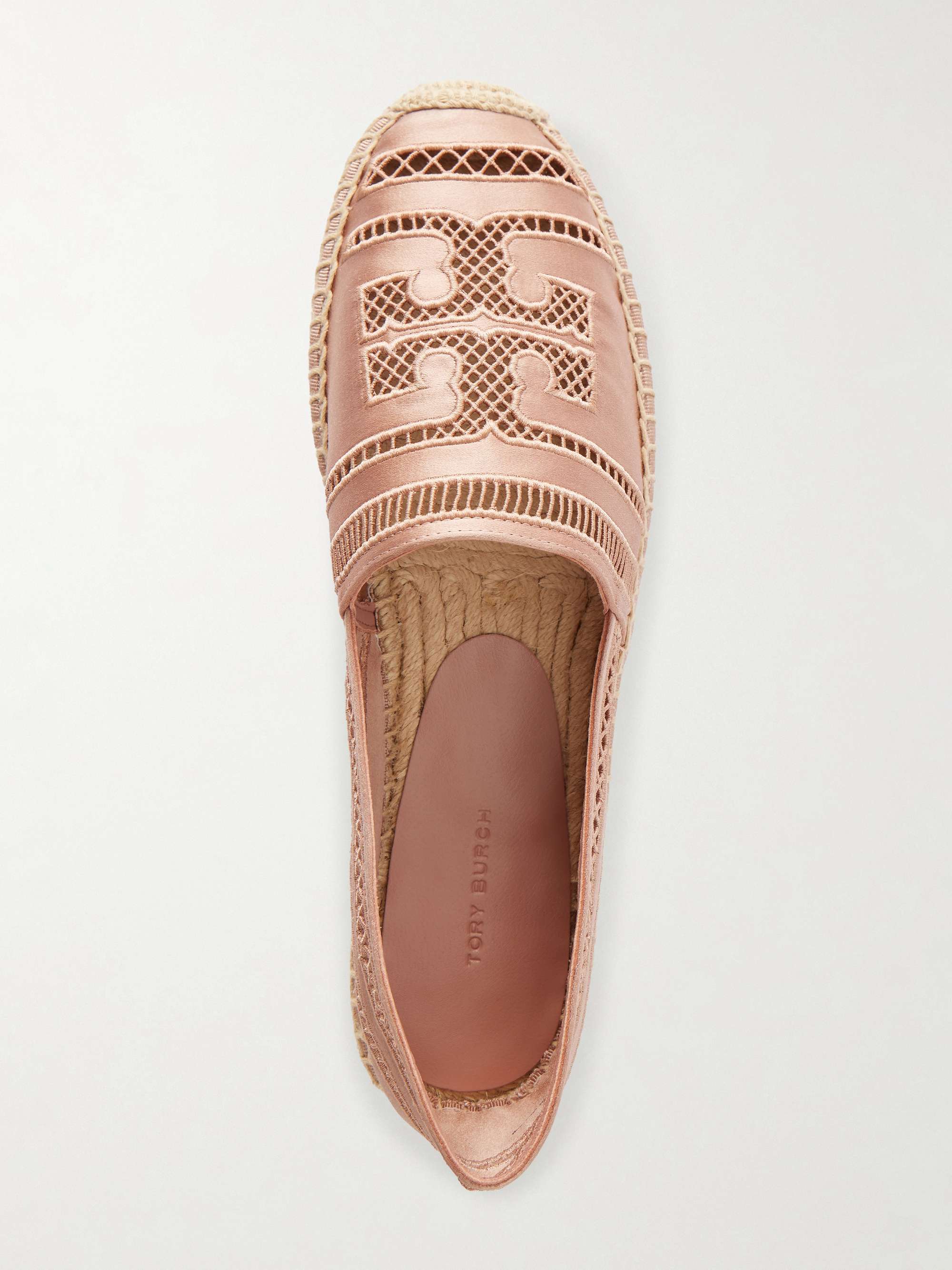 TORY BURCH Open Weave embroidered satin espadrilles | NET-A-PORTER