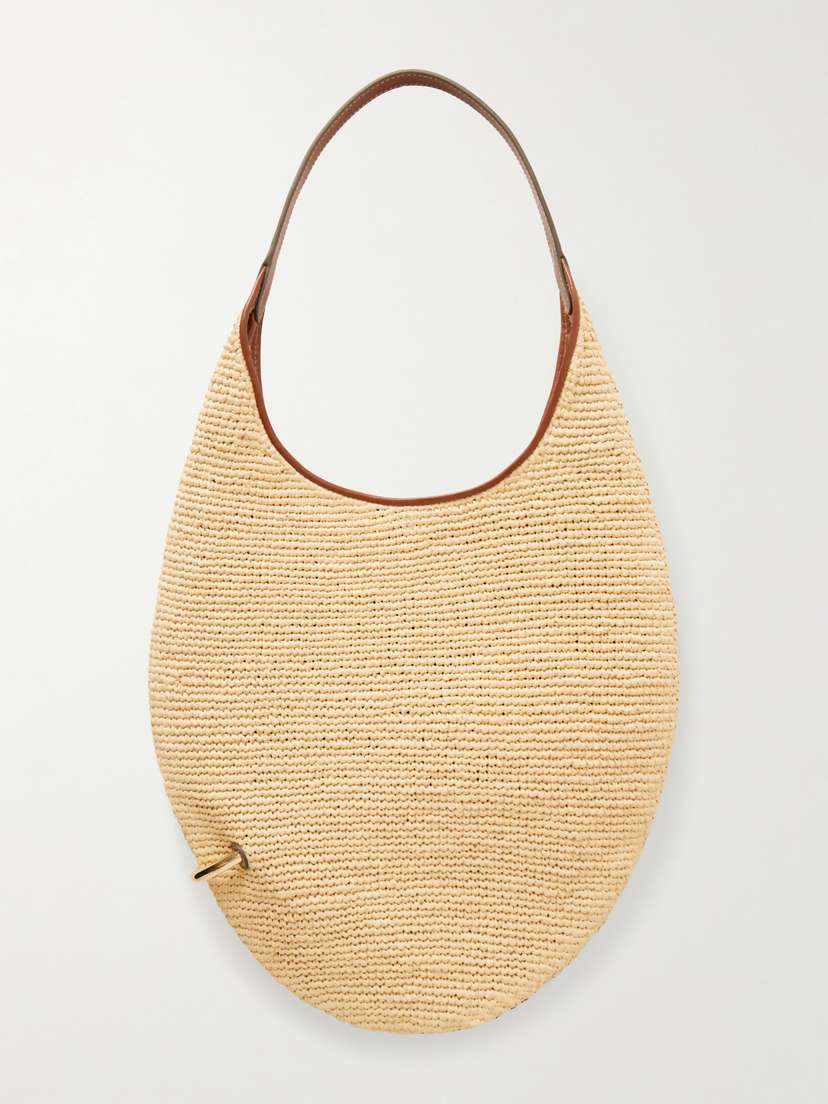 Tory Burch Pierced Embellished Leather-trimmed Raffia Shoulder Strap