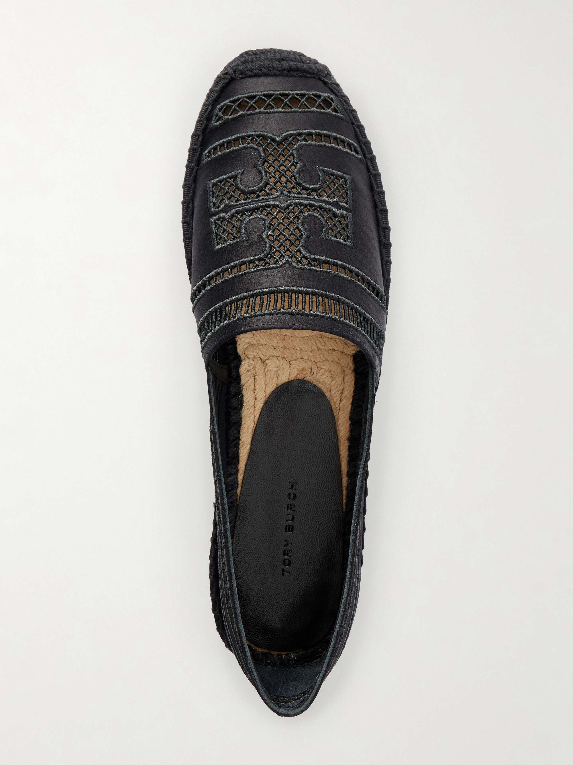 TORY BURCH Open Weave embroidered satin espadrilles | NET-A-PORTER