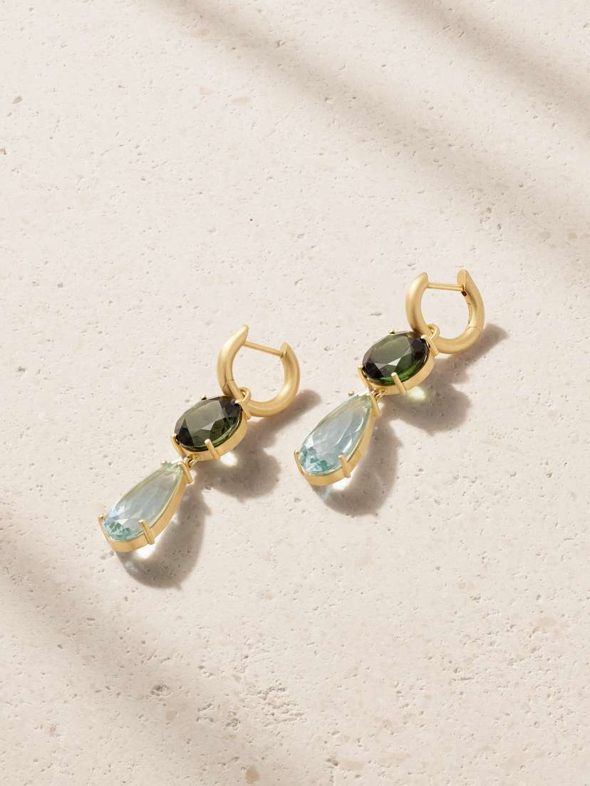 Irene Neuwirth Gemmy Gem 18-karat Gold, Aquamarine And Tourmaline Earrings