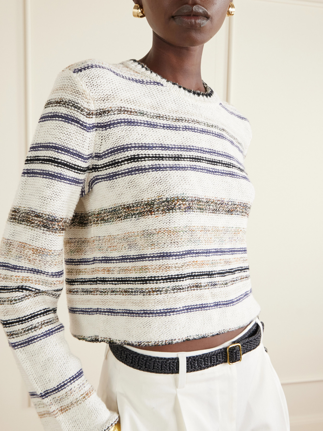 Striped Knitted Cotton-Blend Sweater