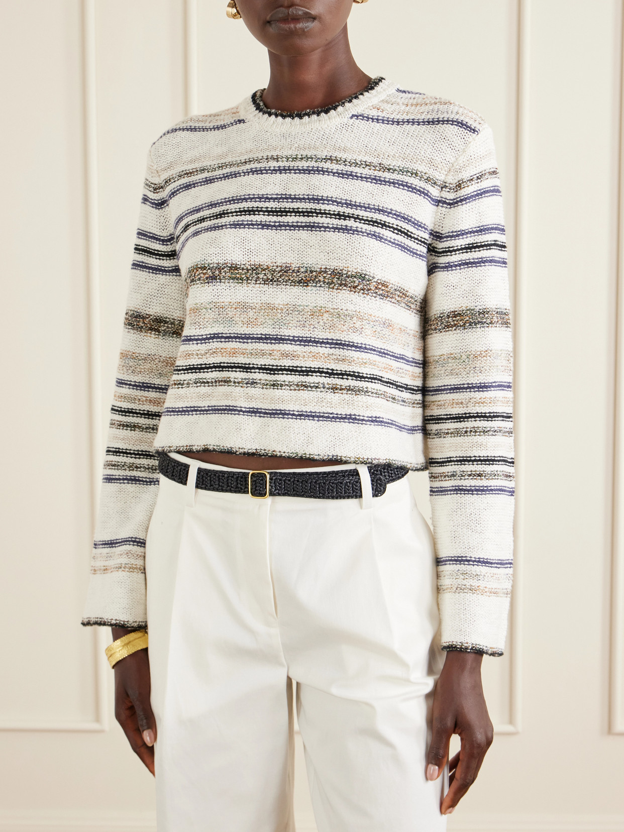 Striped Knitted Cotton-Blend Sweater