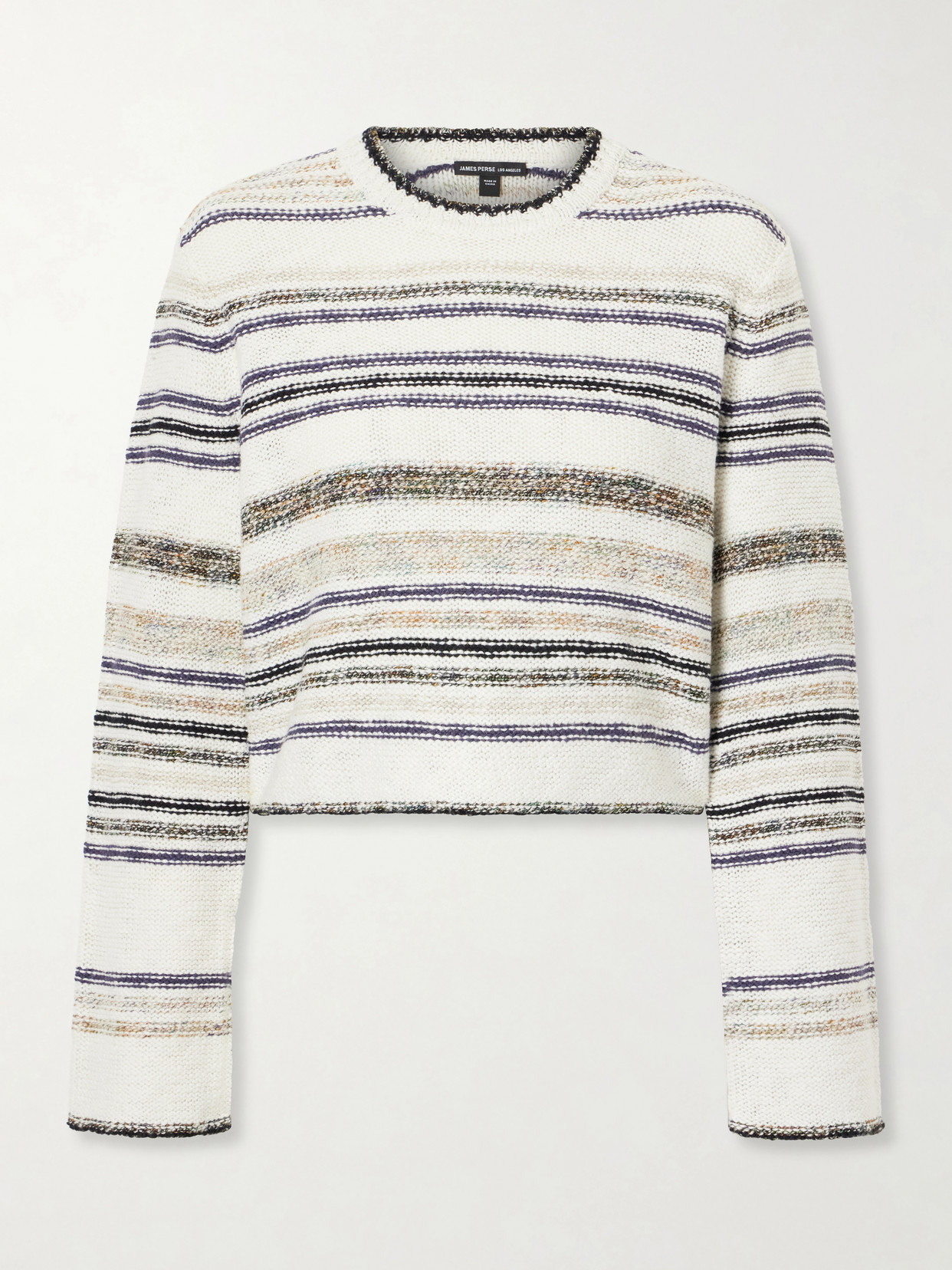 James Perse Striped Knitted Cotton-blend Sweater In Multi